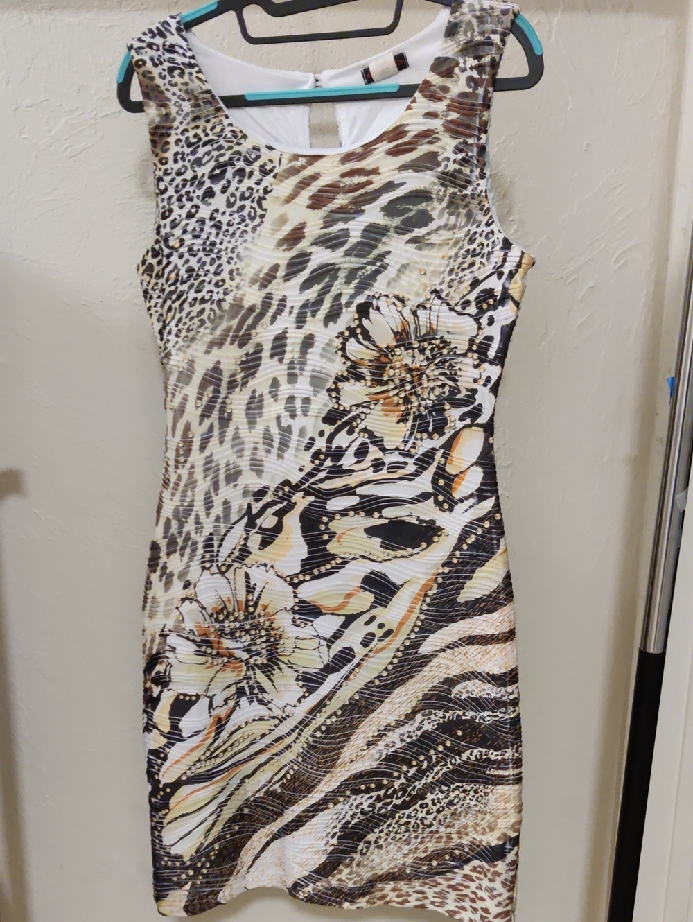 Cocomo Mixed Animal & Floral Print Midi Dress Form-fitting Lined Textured SizeS